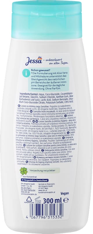 Jessa Lotion lavante intime Sensitive sans parfum 300 ml