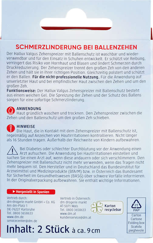 Balea Écarteur d'orteils Hallux Valgus avec protection 2 pièces