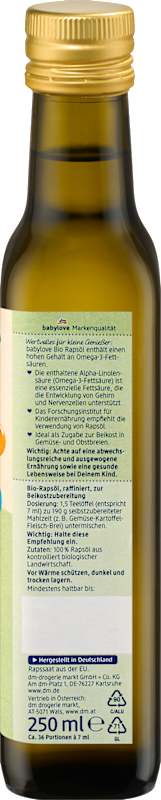 babylove huile de colza pour bébé dès 5 mois 250 ml