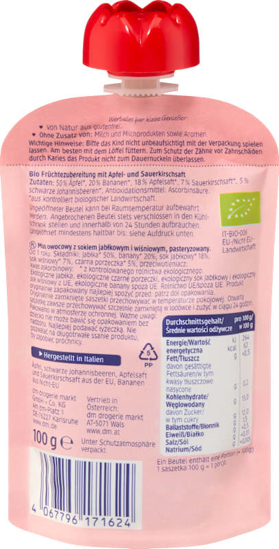 babylove Gourde smoothie cerise cassis & banane dans pomme dès 1 an, 100 g