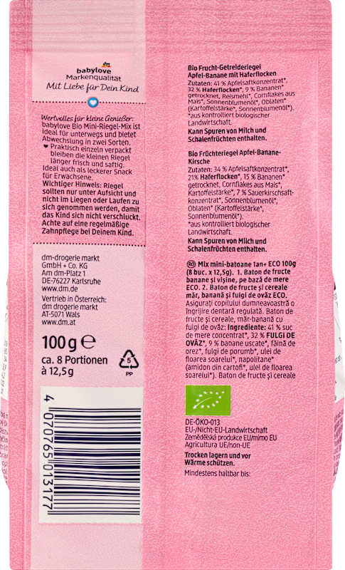 babylove barres aux fruits Mini-Mix (8 x 12,5g) dès 1 an 100 g