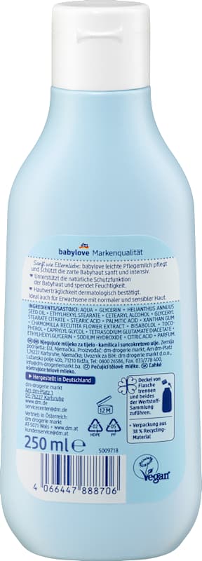 babylove Lait de soin bébé léger sensitive 250 ml