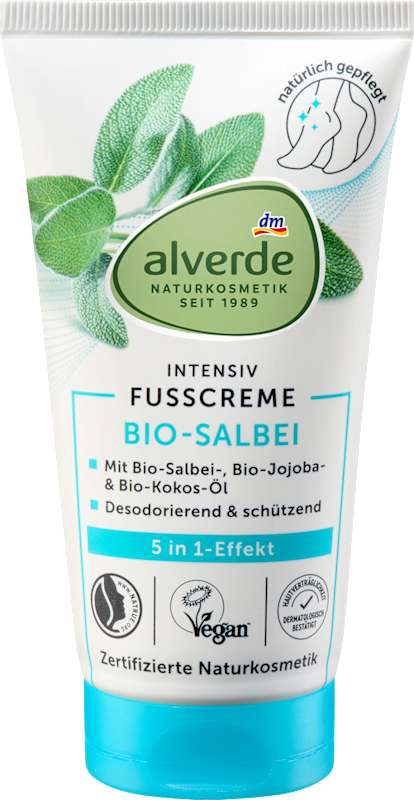 alverde NATURKOSMETIK Crème pieds 5en1 sauge & écorce de saule 75 ml