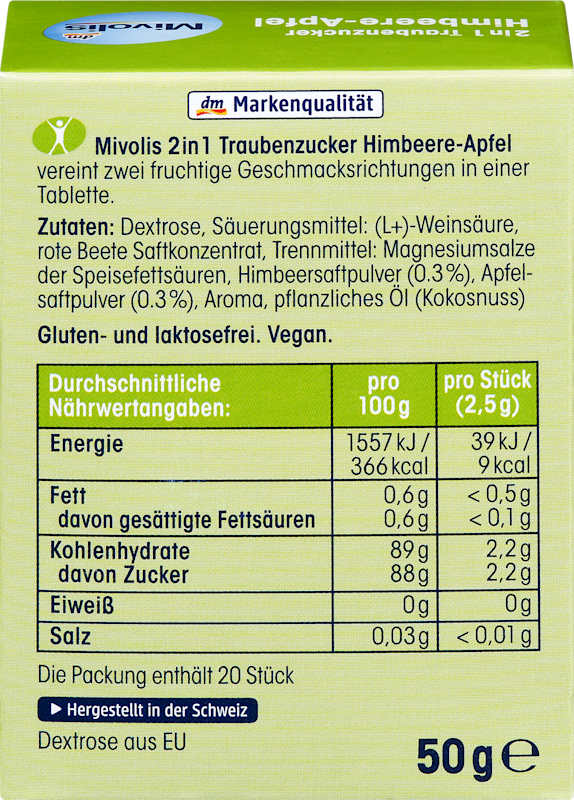 Mivolis Dextrose 2en1 framboise-pomme 50 g