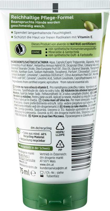 alverde Crème mains Olive 75 ml