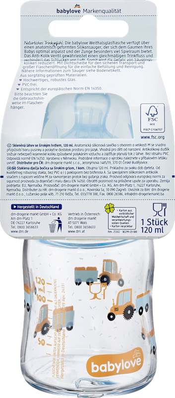 babylove Biberon en Verre Goulot Large 120 ml bleu 1 pièce