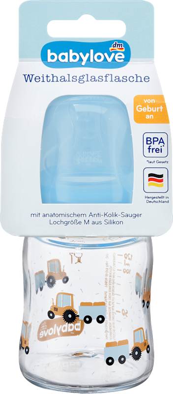 babylove Biberon en Verre Goulot Large 120 ml bleu 1 pièce