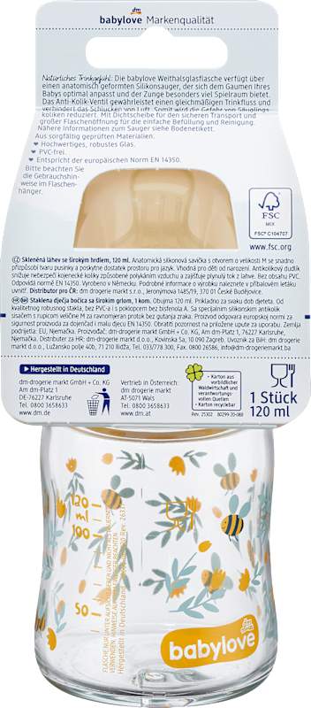 babylove Biberon en verre à col large 120 ml jaune 1 pièce
