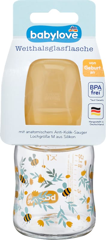 babylove Biberon en verre à col large 120 ml jaune 1 pièce
