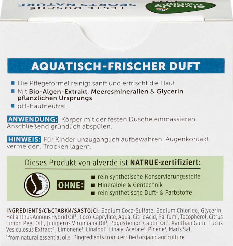 alverde MEN Gel douche solide Sports Nature 3en1 60 g
