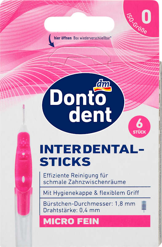 Dontodent Brossettes interdentaires roses 0,4 mm ISO 0 6 pièces