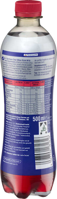 Sportness Boisson protéinée Clear Whey goût Wildberry prête à boire 500 ml