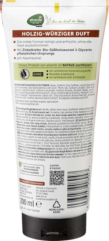 alverde MEN Gel douche Rough Nature 4en1 200 ml