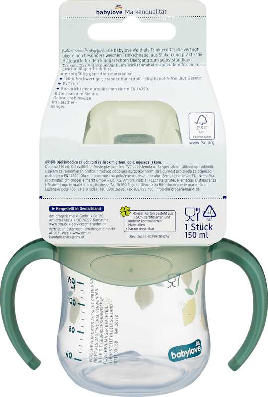 babylove biberon d'apprentissage large vert dès 6 mois 150 ml 1 pièce