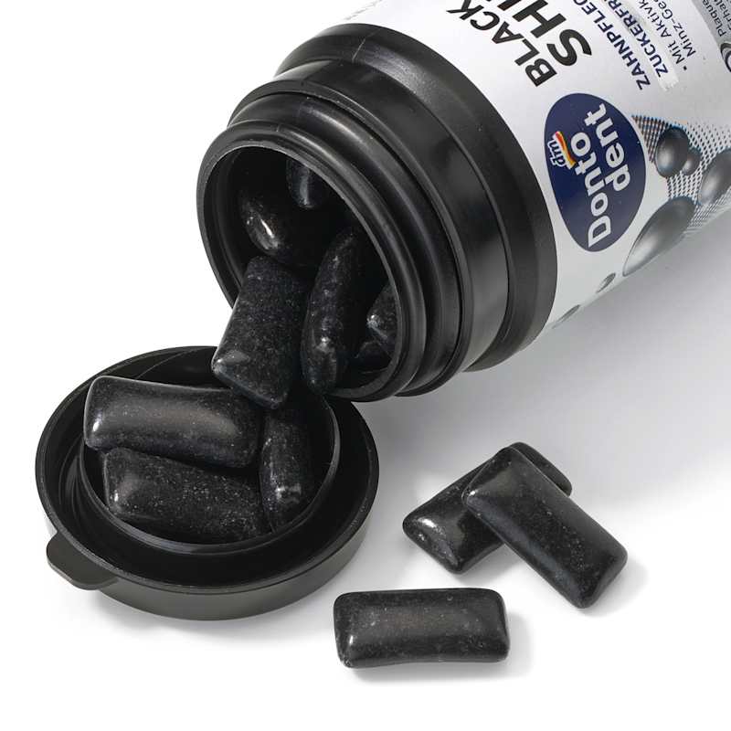 Dontodent Chewing-gum Black Shine au charbon actif sans sucre 50 pièces