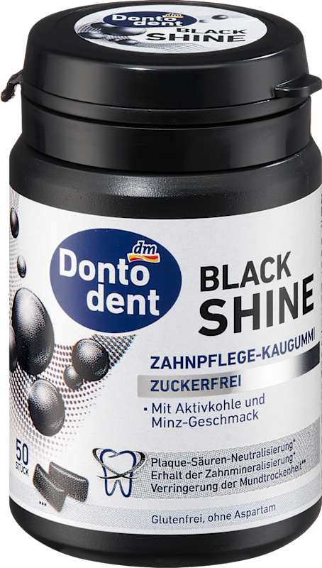 Dontodent Chewing-gum Black Shine au charbon actif sans sucre 50 pièces