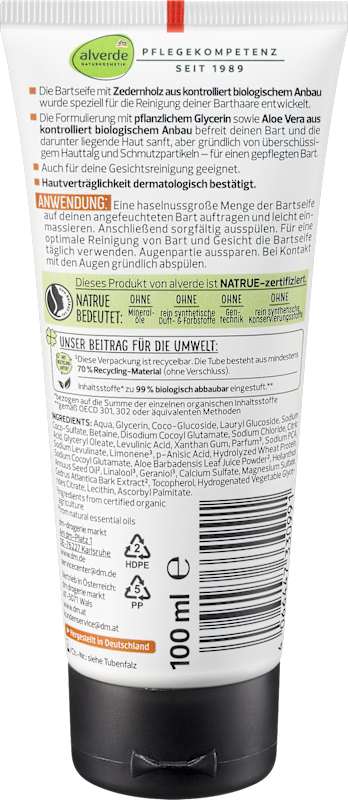 alverde MEN Savon à barbe Rough Nature 100 ml