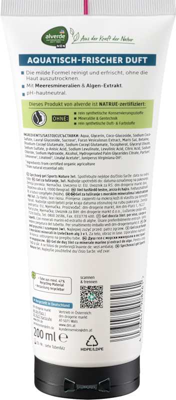 alverde MEN Gel douche Sports Nature 3en1 200 ml