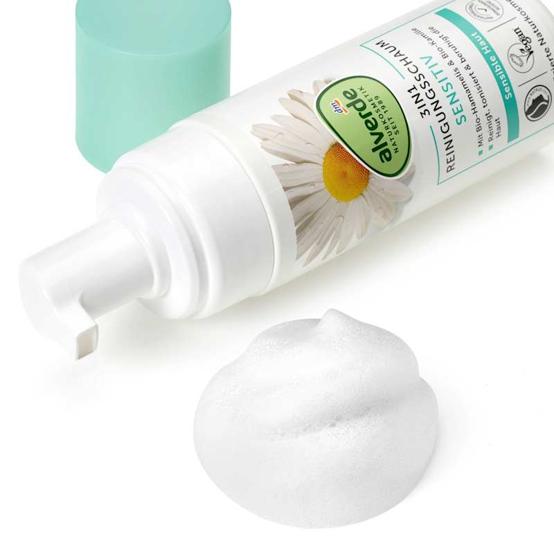 alverde Mousse nettoyante 3en1 Sensitiv hamamélis & camomille 150 ml
