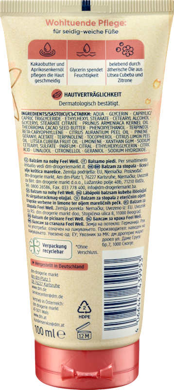 Balea Baume pieds Feel Well Litsea Cubeba & huile d'abricot, 100 ml