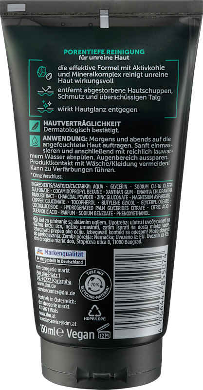Balea MEN gel nettoyant Clear Up charbon actif, 150 ml