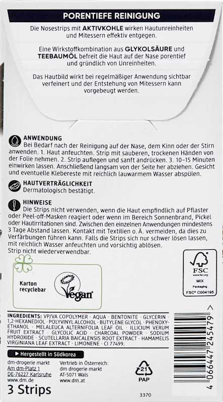 Balea Patchs nez au charbon actif 3 pièces