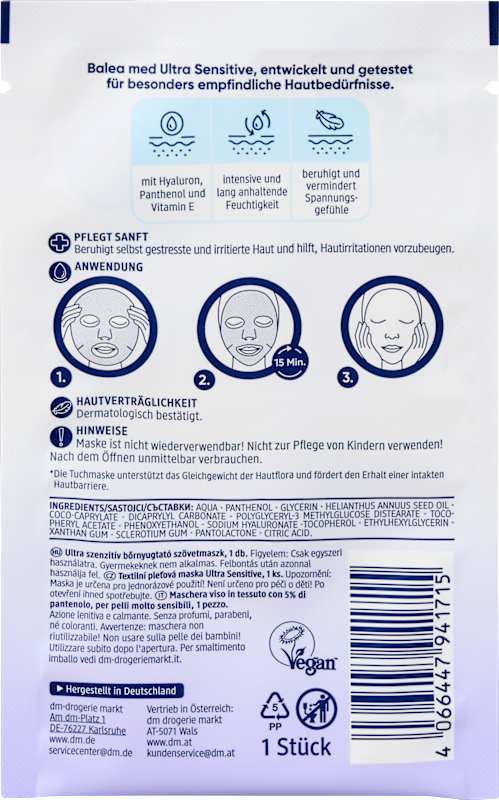 Balea med Masque tissu Panthénol Ultra Sensitive, 1 pc