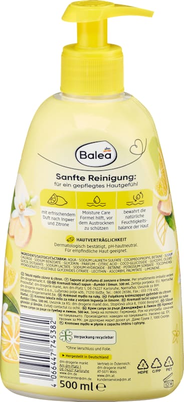 Balea Savon crème Ginger & Lemon, 500 ml
