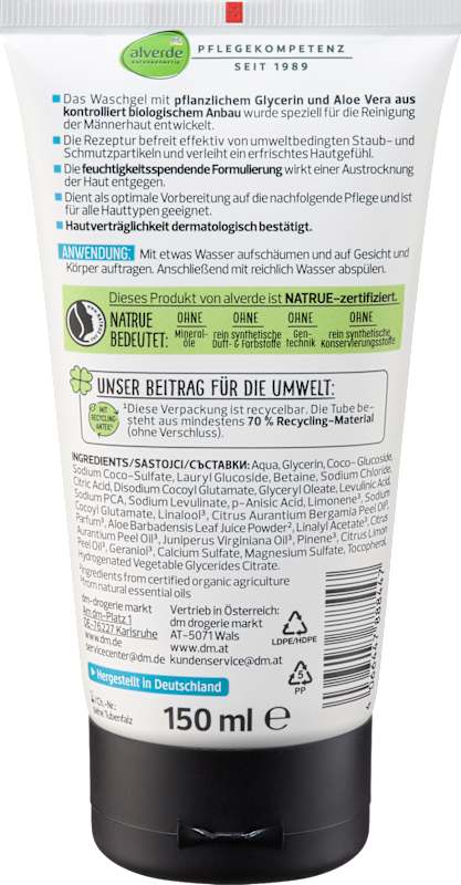 alverde MEN Gel Nettoyant Hydro 150 ml