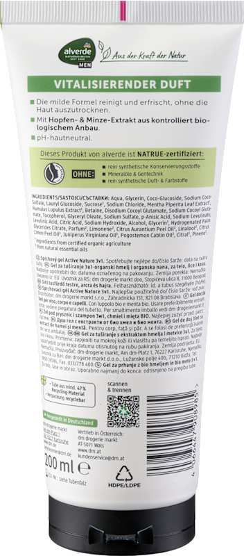 alverde MEN Gel douche Active Nature 3en1 200 ml