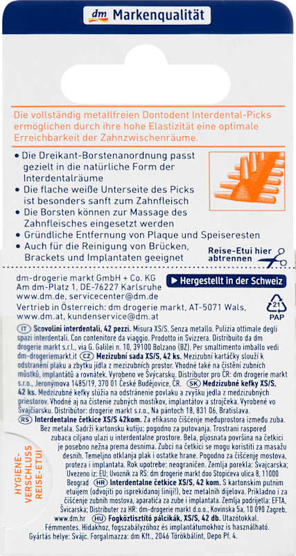 Dontodent bâtonnets interdentaires orange sans métal XS/S, 42 pièces