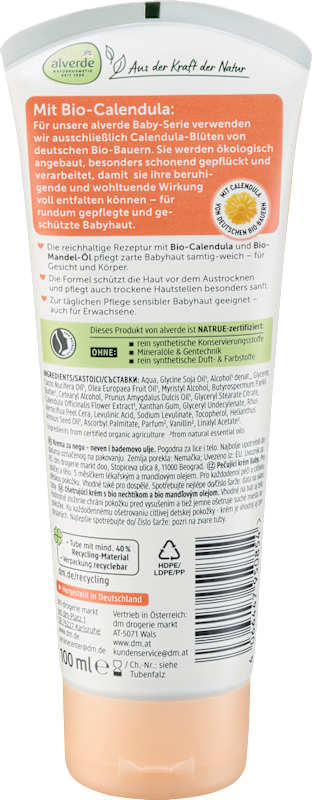 alverde BABY Crème de soin visage & corps 100 ml