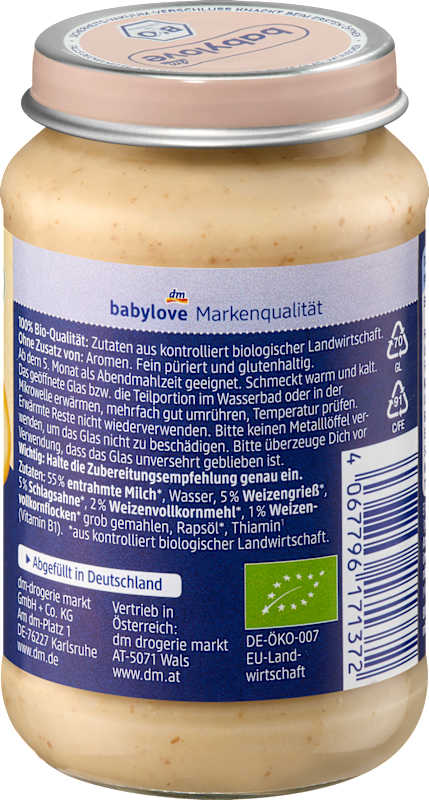 babylove Bouillie du soir semoule nature dès le 5e mois 190 g