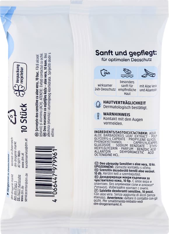 Balea Lingettes déodorantes Sensitive 10 pièces