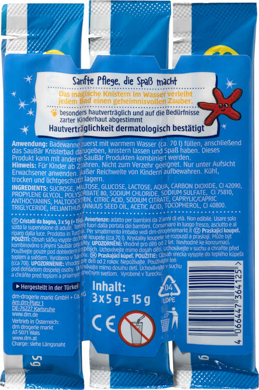 SauBär Additif de bain enfant pétillant 3x5g 15 g