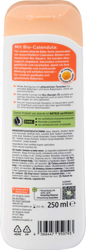 alverde BABY lotion lavante & shampoing bébé calendula 250 ml