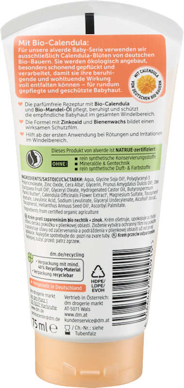 alverde BABY Crème protectrice contre les rougeurs 75 ml
