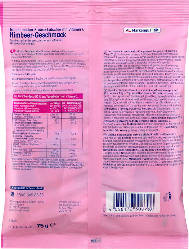 Mivolis Glucose sucette pétillante framboise pour enfants 75 g