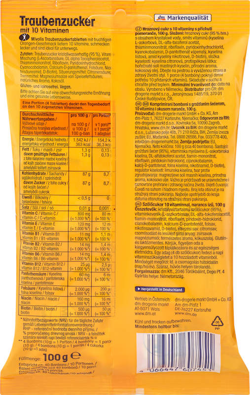 Mivolis Dextrose Orange avec 10 vitamines 100 g