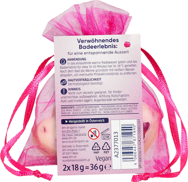 Balea Cœurs de bain rose-vanille 36 g