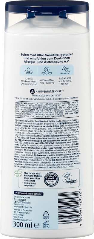 Balea med lait corps Ultra Sensitive Mer Morte 300 ml