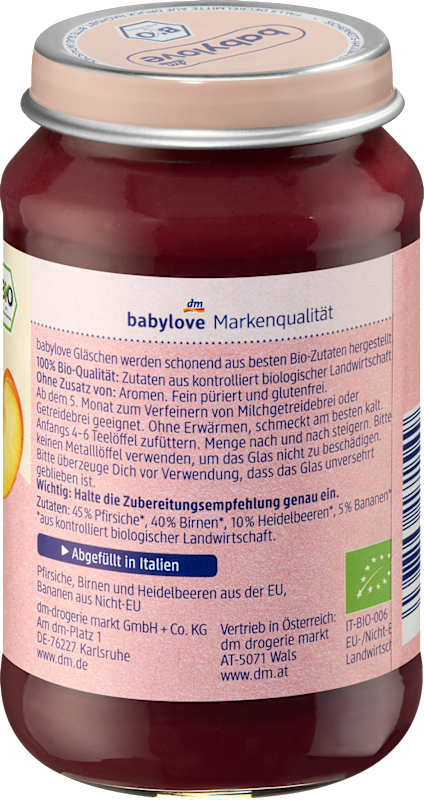 babylove Fruits Myrtille et Pêche dans Poire dès le 5e mois, 190 g