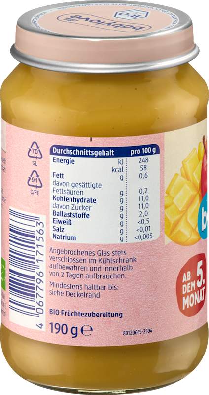 babylove Fruits Mangue & Kiwi en pomme dès le 5e mois 190 g