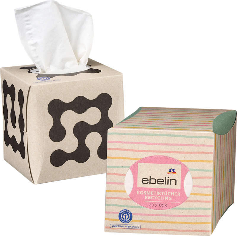 ebelin mouchoirs cosmétiques recyclés 3 plis, 60 pièces