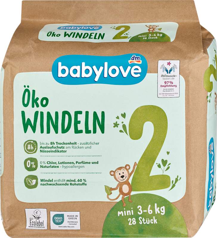 babylove Couches Öko T. 2 mini (3-6 kg), 28 pièces