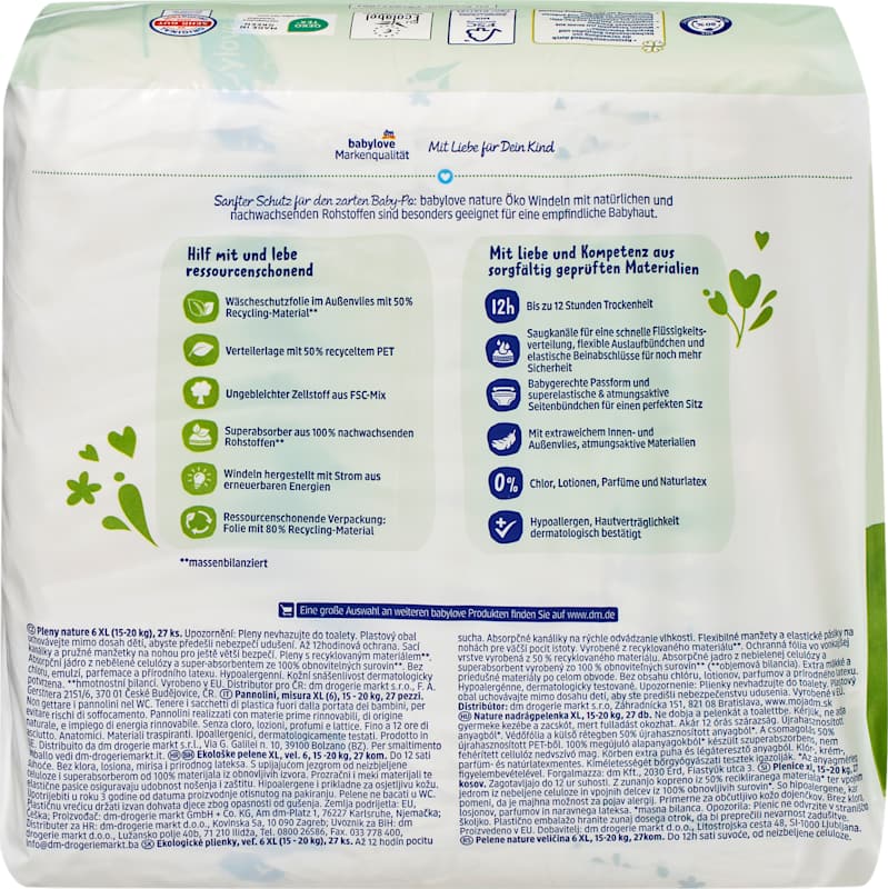 babylove Couches T. 6 XL (15-20 kg) 27 pièces