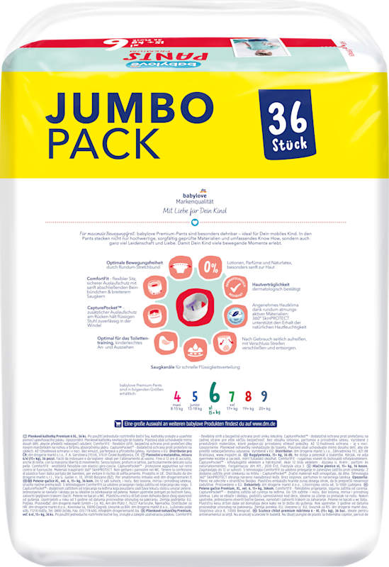 babylove Couches-culottes Premium T.6 XL (15+ kg) Jumbo Pack 36 pièces
