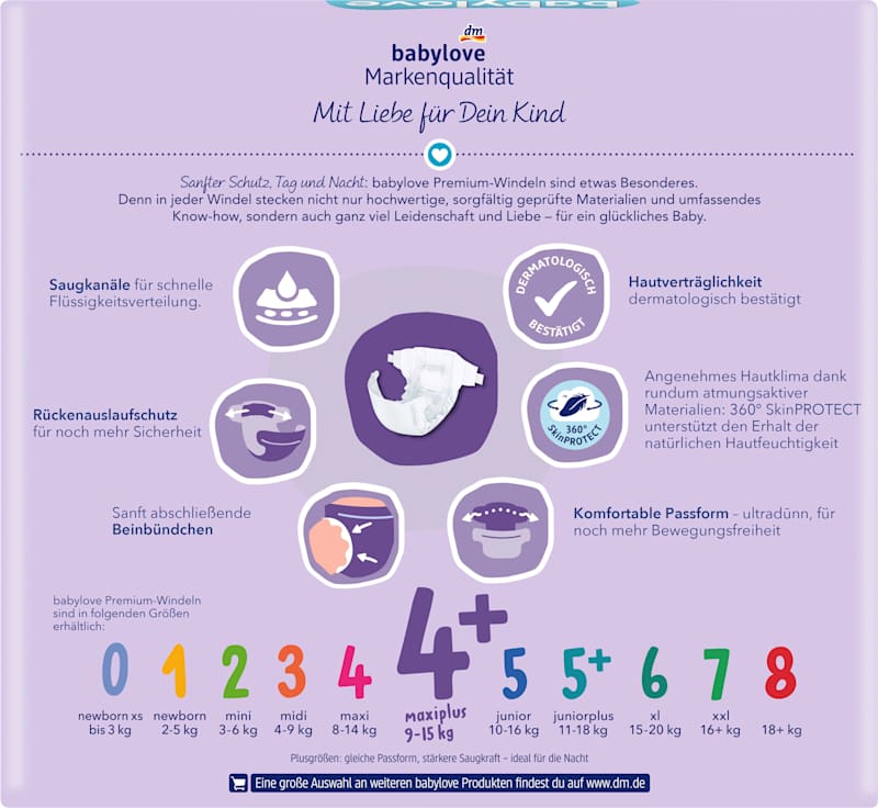 babylove Couches Premium T. 4+ maxiplus (9-15 kg) Jumbopack 76 pièces