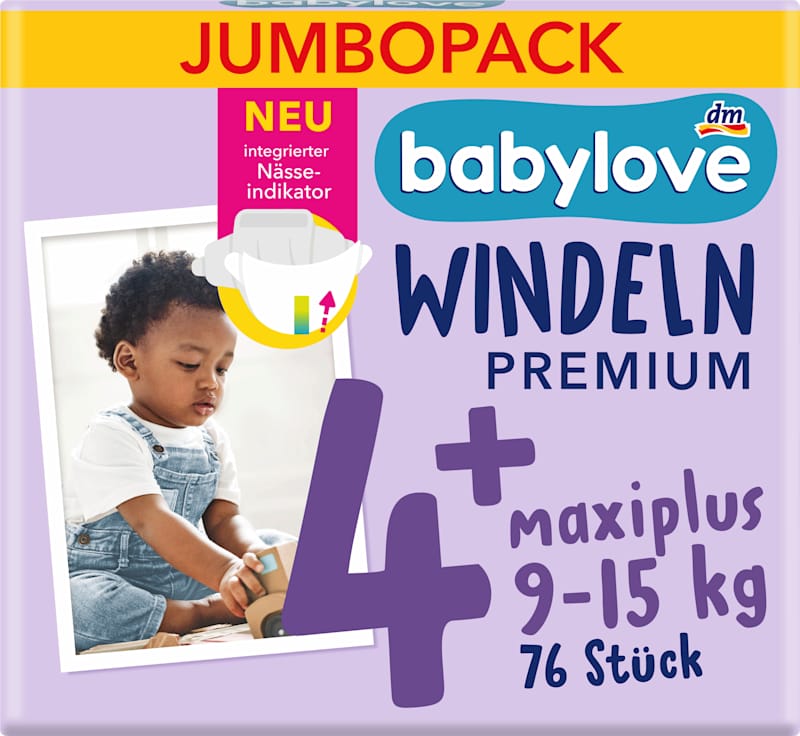 babylove Couches Premium T. 4+ maxiplus (9-15 kg) Jumbopack 76 pièces