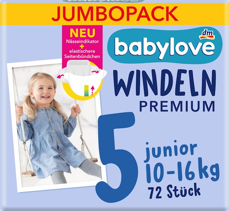 babylove Couches Premium taille 5 junior 10-16 kg pack jumbo 72 pièces